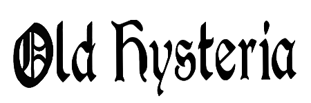 Black logo for cottagecore art brand 'Old Hysteria' on a white background
